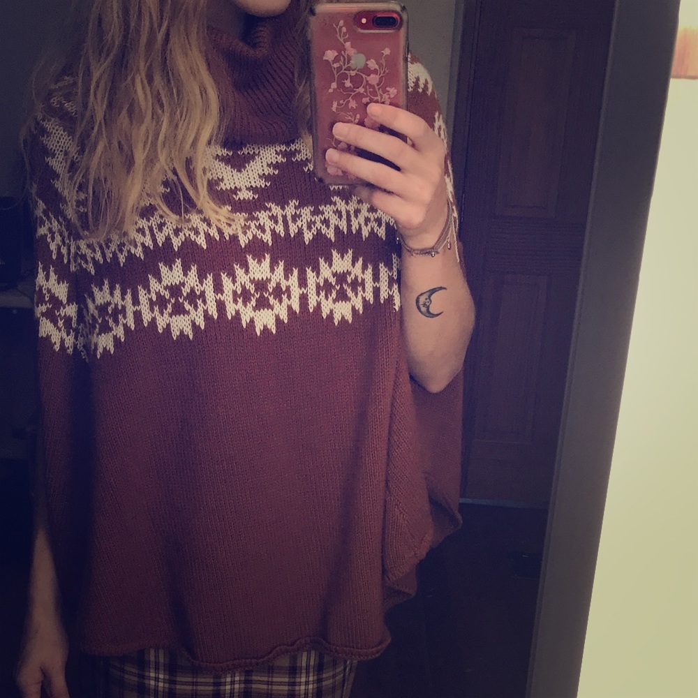 Burnt orange sweater poncho S/M